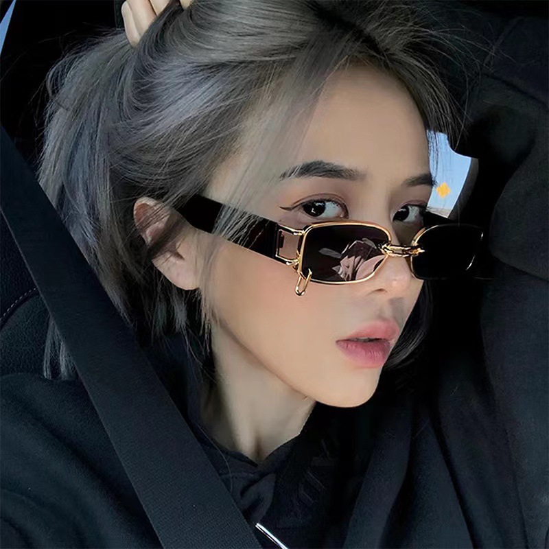 New gm same style sunglasses small frame metal square sunglasses fashion trend personality men and women ring buckle sunglasses