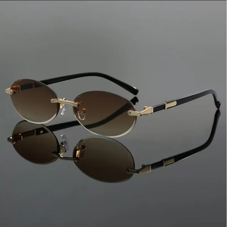 New European and American trend frameless trimming oval sunglasses personalized sunglasses cross-border exclusive glasses hip-hop glasses batch