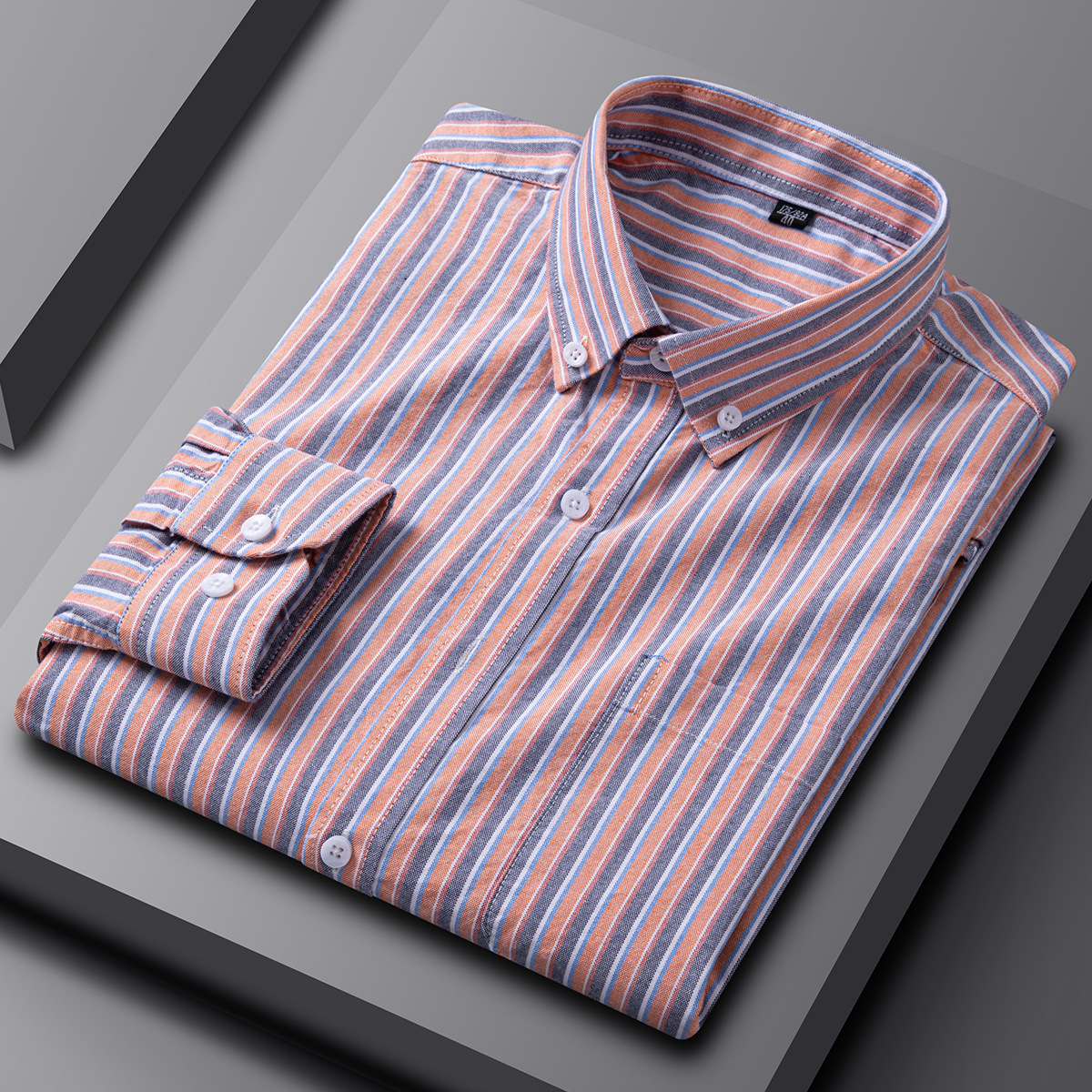 New Cotton Men's Casual Business Long-sleeved Shirt Enzyme Wash Oxford Plaid Shirt Spring and Autumn High-end Sense