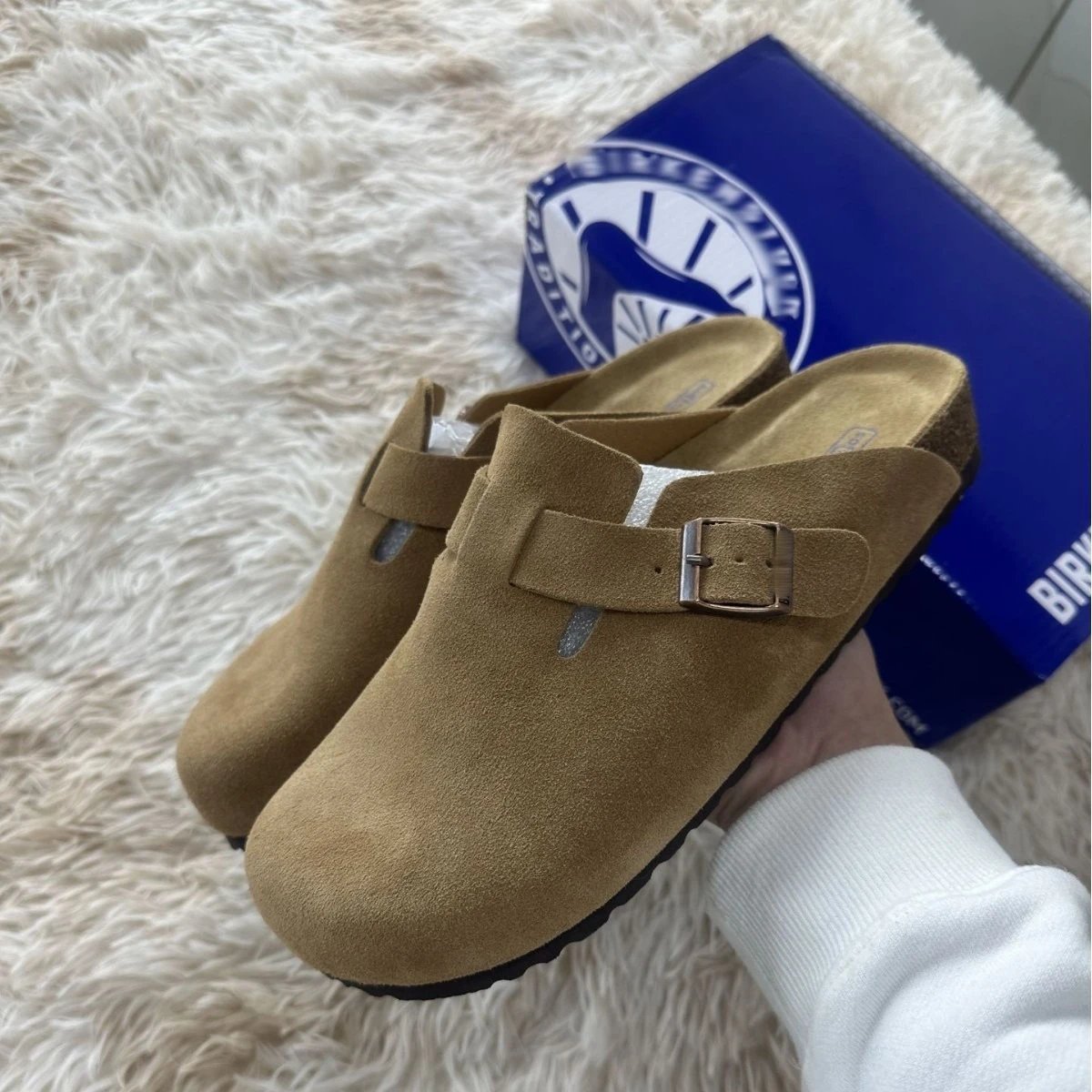 Genuine Leather Birkenstock Shoes Closed Toe Slides Half Tow