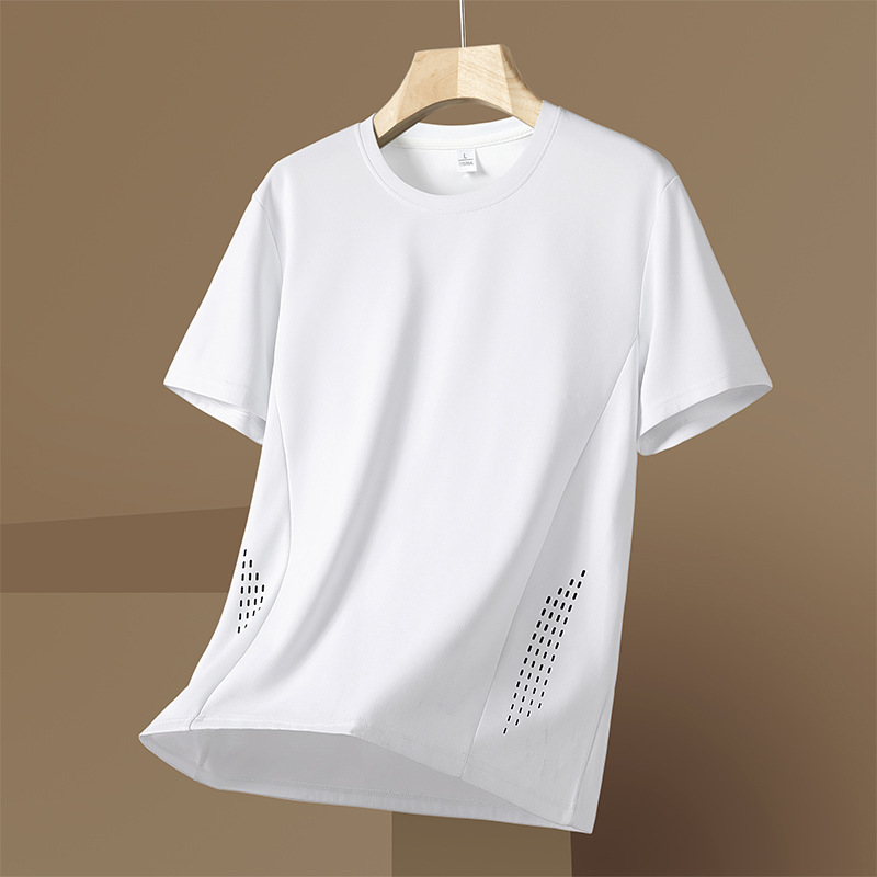 2024 Ice Silk Short-sleeved T-shirt Men's Thin Ice Silk T-shirt Quick-drying Short-sleeved Ice-feeling Sports Half-sleeved Plus Large Size