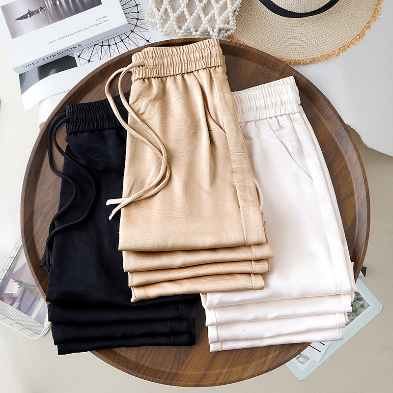New Chinese Style Satin Ice Silk Wide-Leg Pants for Women 2025 Summer Sun Protection High-Waisted Drapey Straight-Leg Cool Pants