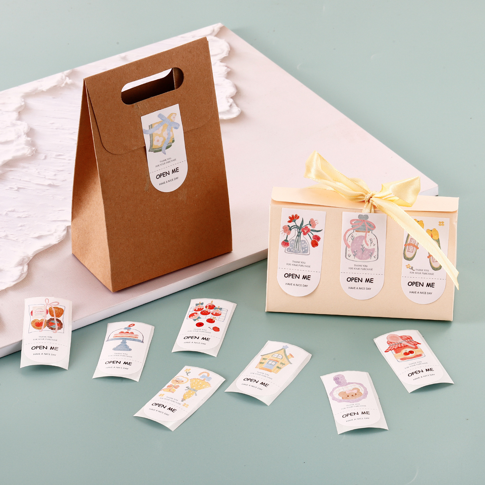Little Bear Dessert Illustration Thank You Thank You Packaging Sticker Hand-Drawn Style Arch-Shaped Adhesive Sticker