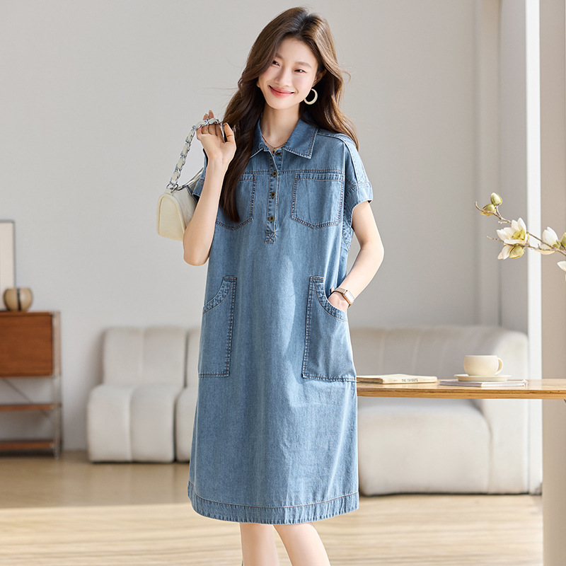 Denim Dress Women's 2025 Summer New Style Over-The-Knee Casual Loose Belly-Covering Skirt Thin Mid-Length Skirt