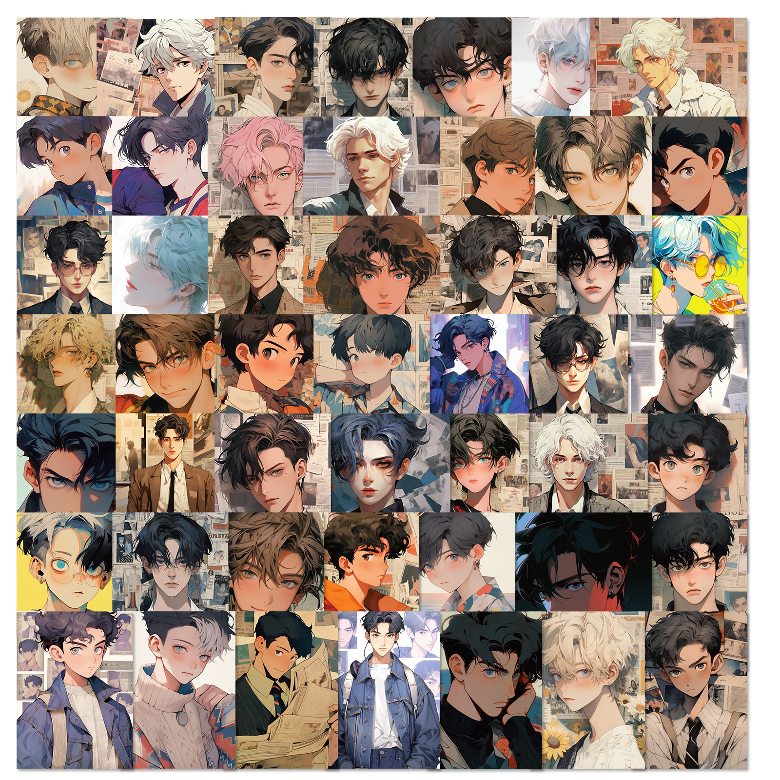 Cross-Border Direct Purchase [Fixed Price] 50 Pieces of Hong Kong-Style Retro Anime Character Stickers, Stylish and Cool