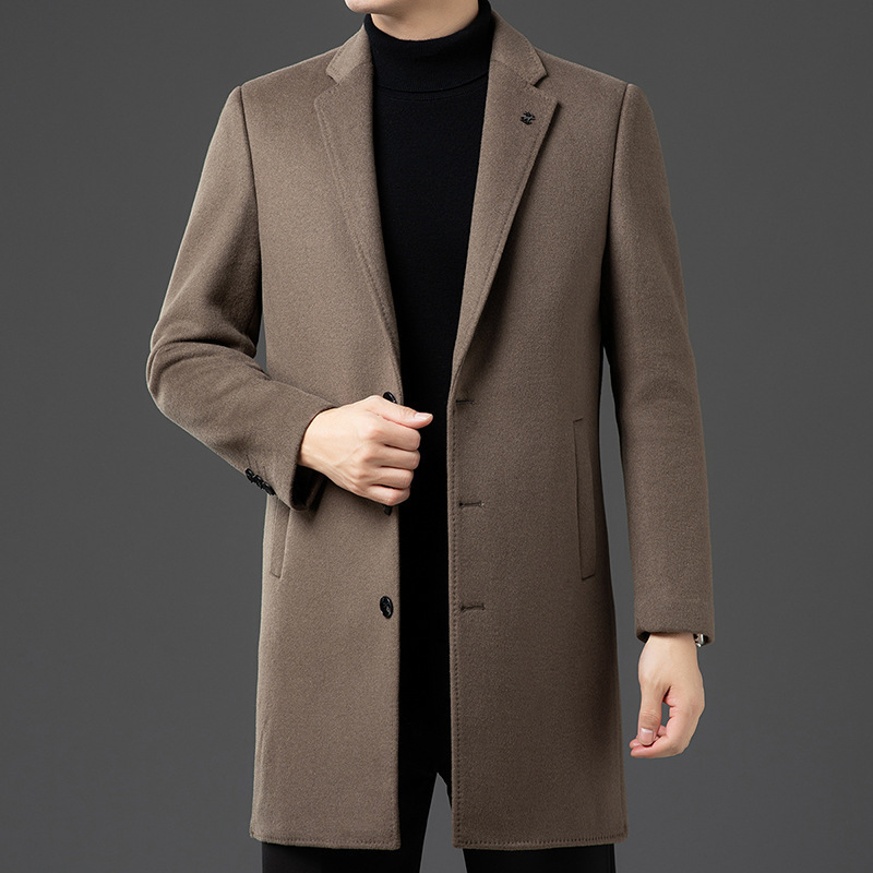 2024 New Middle-aged and Elderly Men's Wool Coat Dad Mid-length Autumn and Winter Coat Business Casual Men's Wear