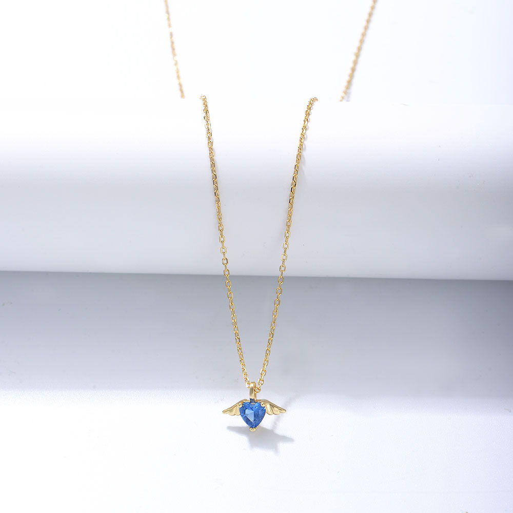 s925 Silver Angel Wings Necklace Women's Internet Celebrity All-Match Niche Design Wings Heart-Shaped Zircon Pendant Clavicle Chain