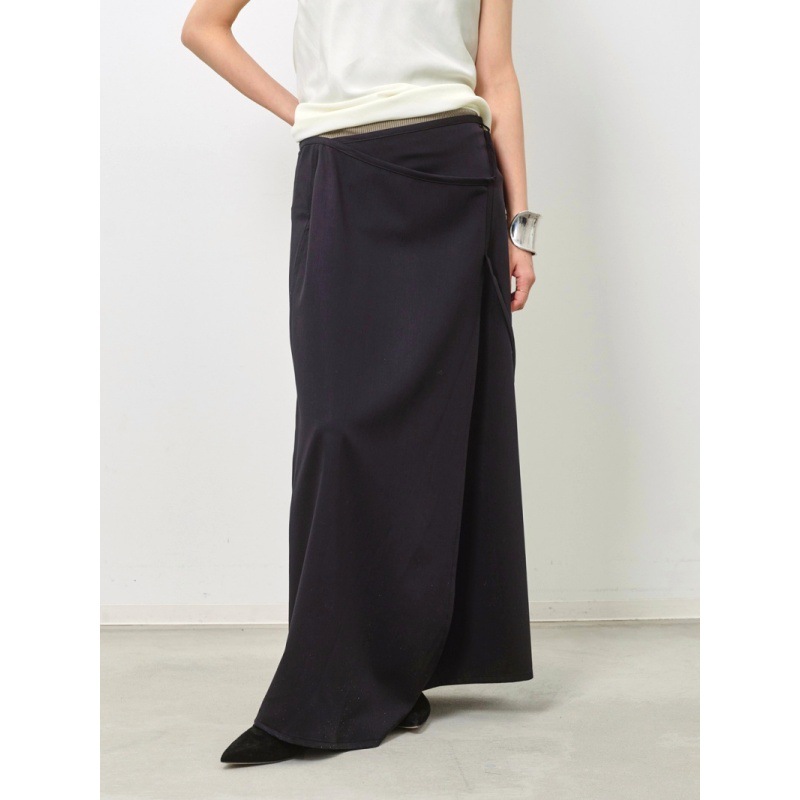 Longmei Wrap-Around Tie Skirt for Women 2026 Spring and Summer New Lem Style Simple Commuter Drape Wrap-Style Long Skirt