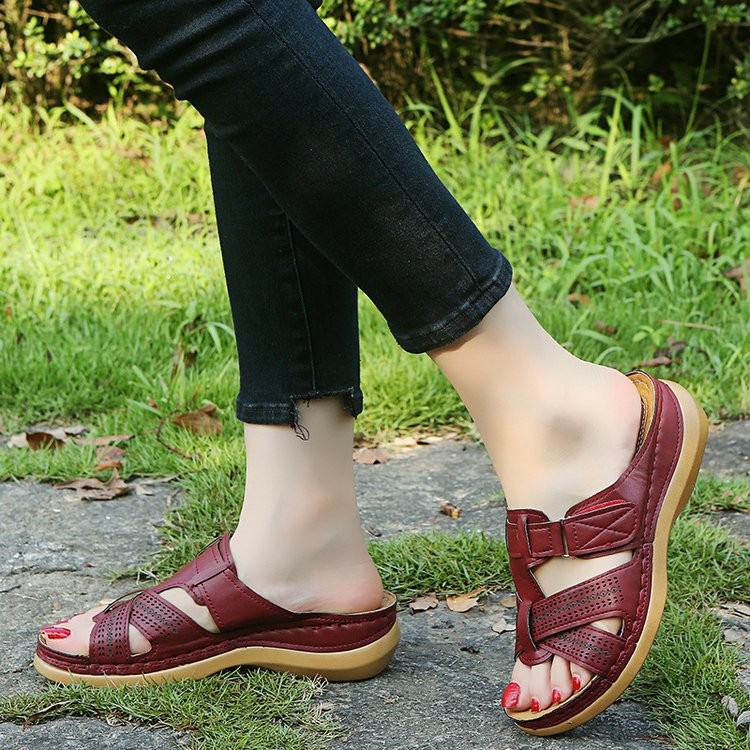 A Large Number of New Models in Stock 2023 European and American Sandals for Women Cross-Border Stitching Casual Shoes Large Size Wedge Heel Slippers Drop Shipping