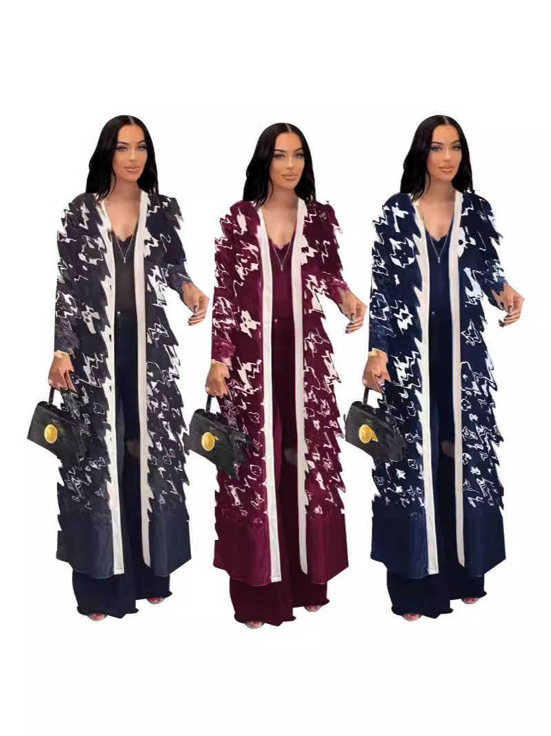 Y71308 European and American Women's Elegant Elegant High Elastic Fashion Printed Soft Cardigan Long Sleeve Woolen Jacket