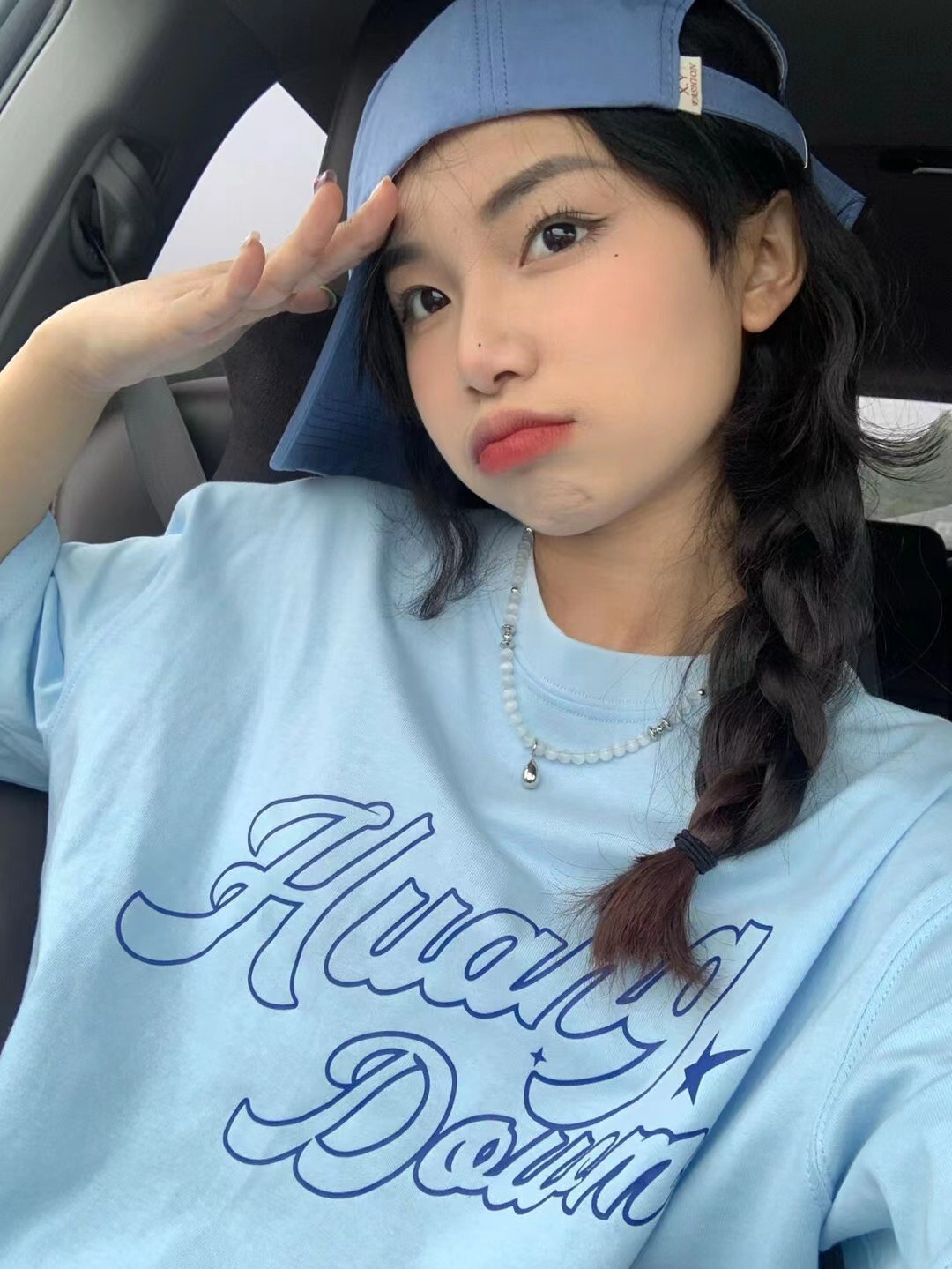 American-style retro letter print blue short-sleeved T-shirt women's Korean-style loose lazy Harajuku men's and Women's Student top fashion