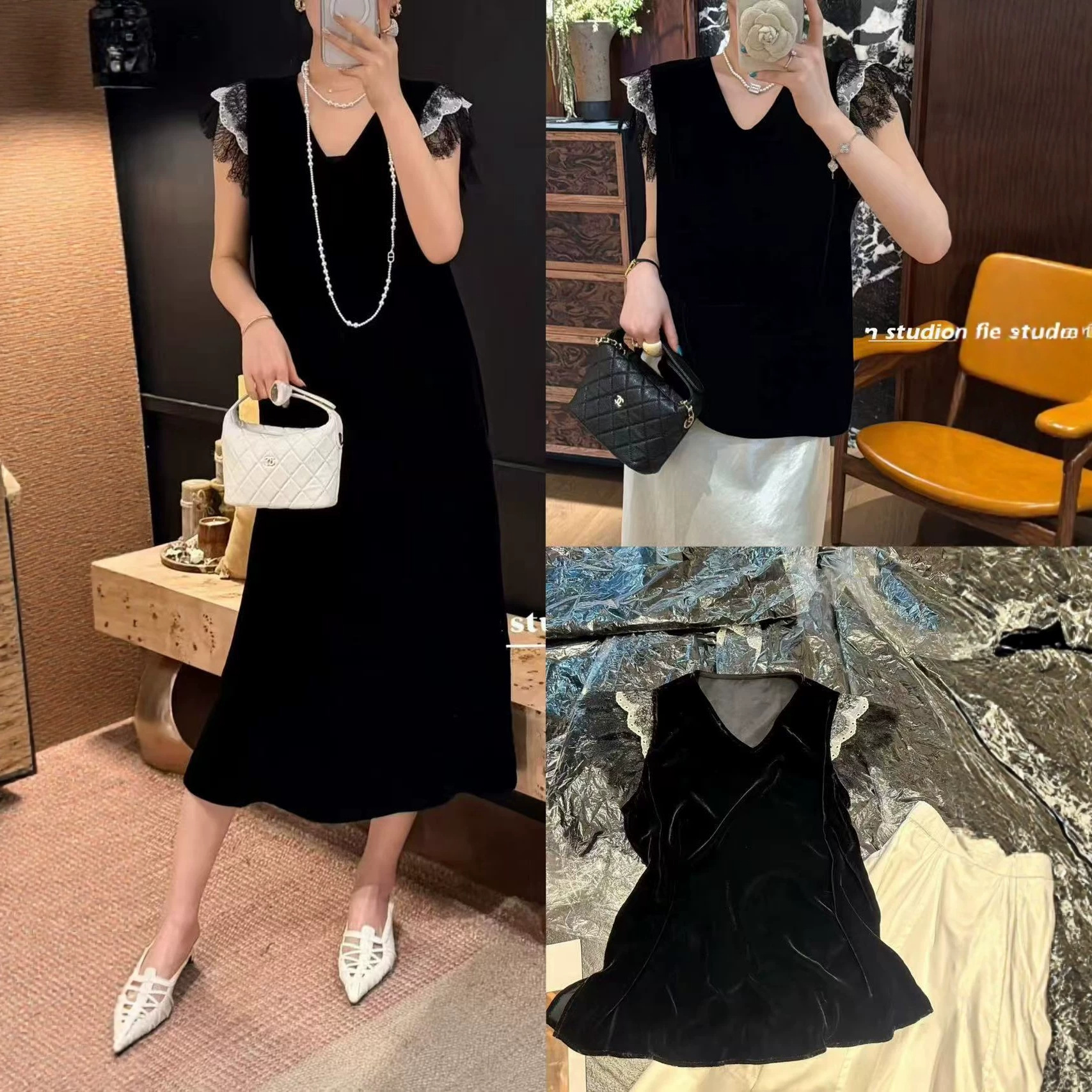Nanyou Direct Wholesale 2026 Summer New Chinese Style Silk Velvet Lace Long Dress Urban Chic Flutter Sleeve Dress