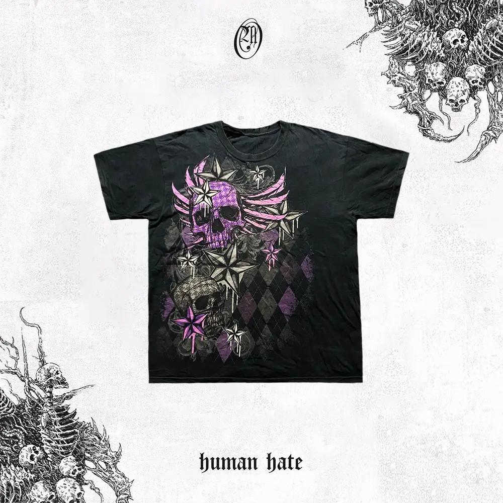 Thousands of Unique Items! Affliction Dark-Style Skull Vintage Luxury Biker-Style Oversized Short-Sleeve T-Shirt