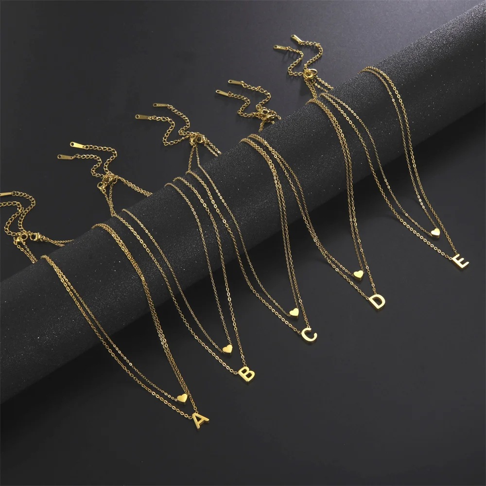 Elegant Fashion small heart-shaped 26 letter necklace stainless steel letter necklace necklace women's jewelry birthday gift