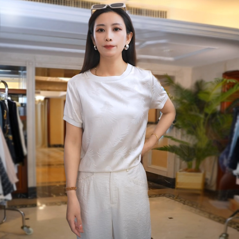 1021 # High-Quality Silk Tops for Women, Short-Sleeved Summer New Fashion Brand, Age-Reducing Mulberry Silk Printed T-Shirts, Can Be Paired with Pants
