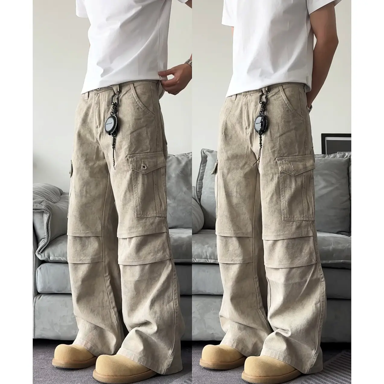 [Marble paratrooper] cleanfit straight tube loose fold wash old retro American casual pants overalls