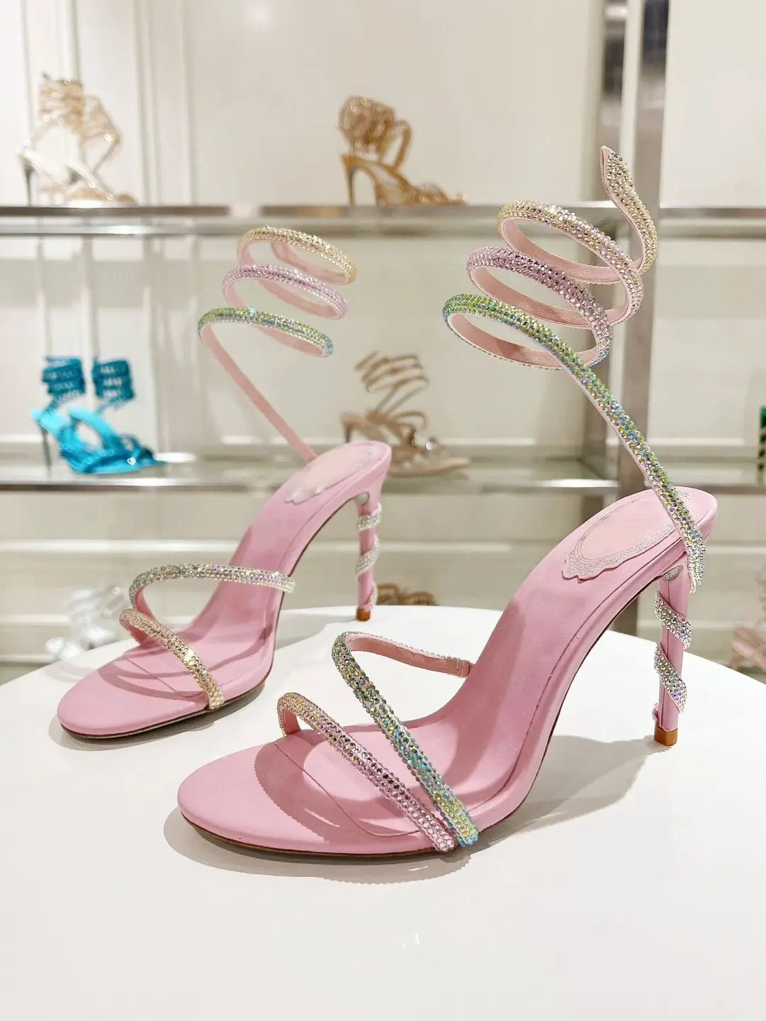 2024 New arrival Snake Wrap Rhinestone High Heels Women's Stiletto Elegant Socialite Fancy Sandals Plus size Evening Dress