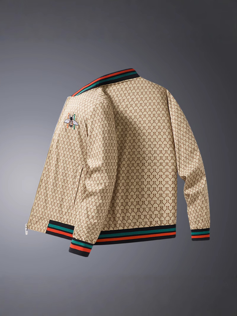 Cross-border Spring and Autumn New European Station Printed Jacket Baseball Collar Heavy Embroidered Bee Jacket Live Explosion