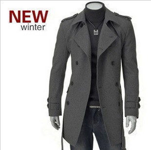 Autumn and Winter Men's Woolen Trench Coat Mid-length Slim-fit Thickened Belt Coat British Vintage Double-breasted Coat