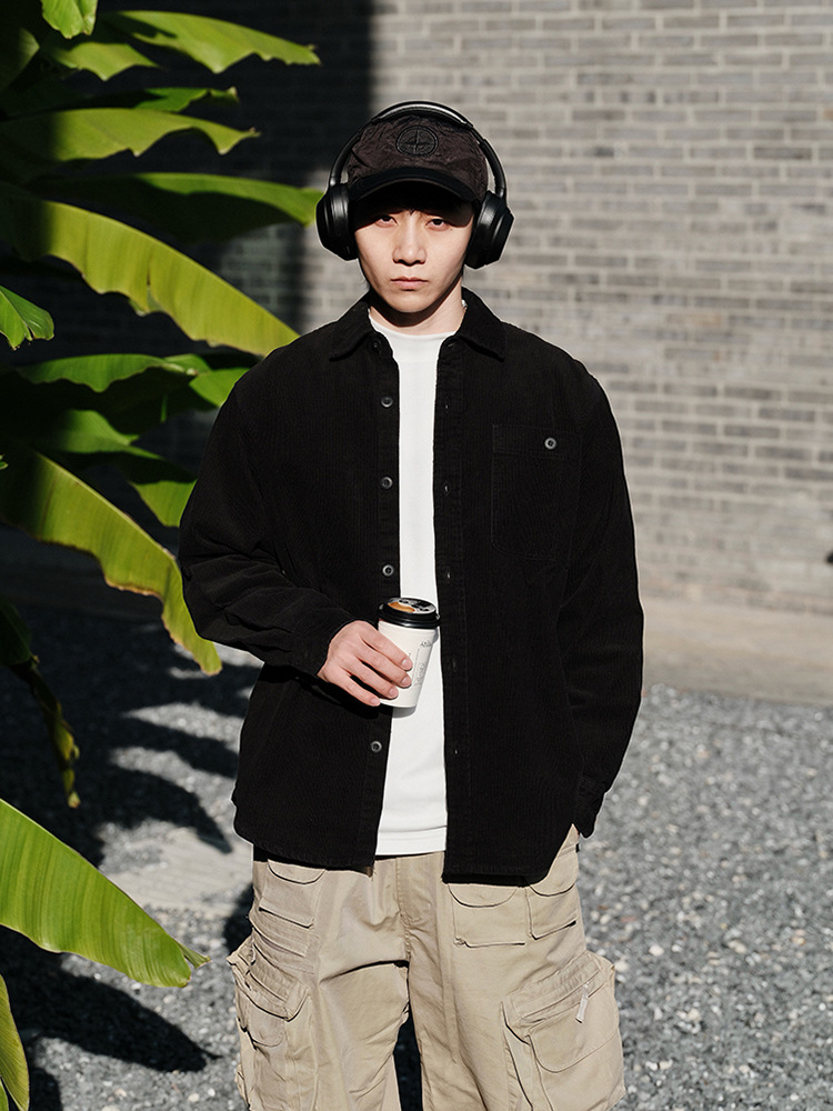 Trs Men's Clothing丨24Aw Autumn and Winter Retro Washed Shirt Strips Loose Silhouette Cityboy Shirt Jacket for Men