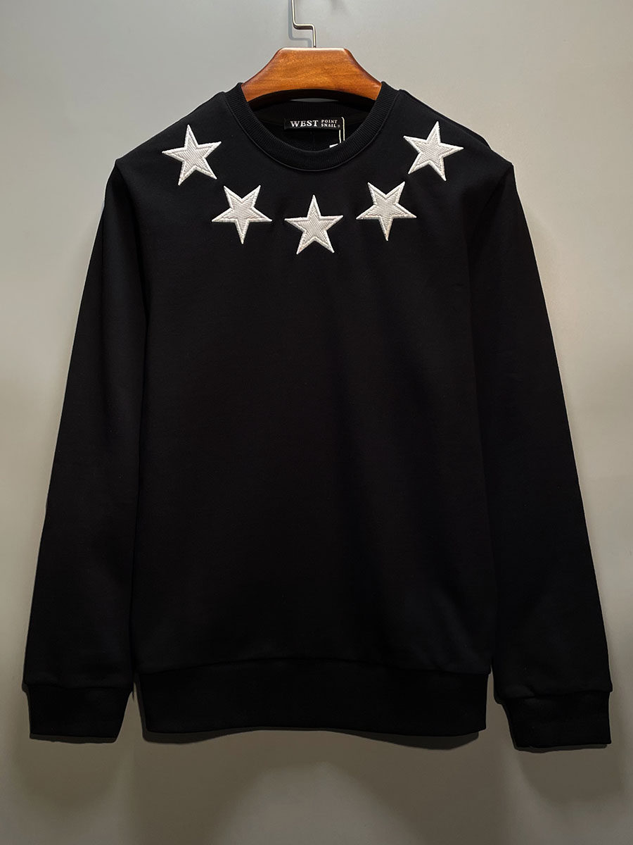 Couple's Matching Jackets, Niche Style, Round Neck with Star Embroidery, Trendy Loose-Fitting Sweatshirts for Men and Women