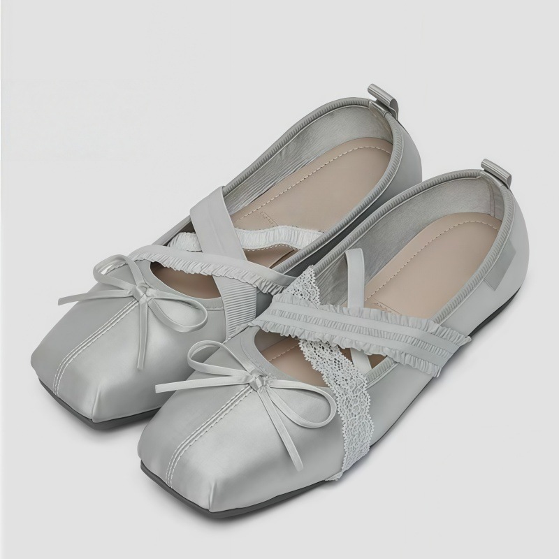 Square-Toe Satin Ribbon Ballet Shoes for Women 2026 New Lace Mary Jane Shoes Versatile Shallow Mouth Flats for Commuting