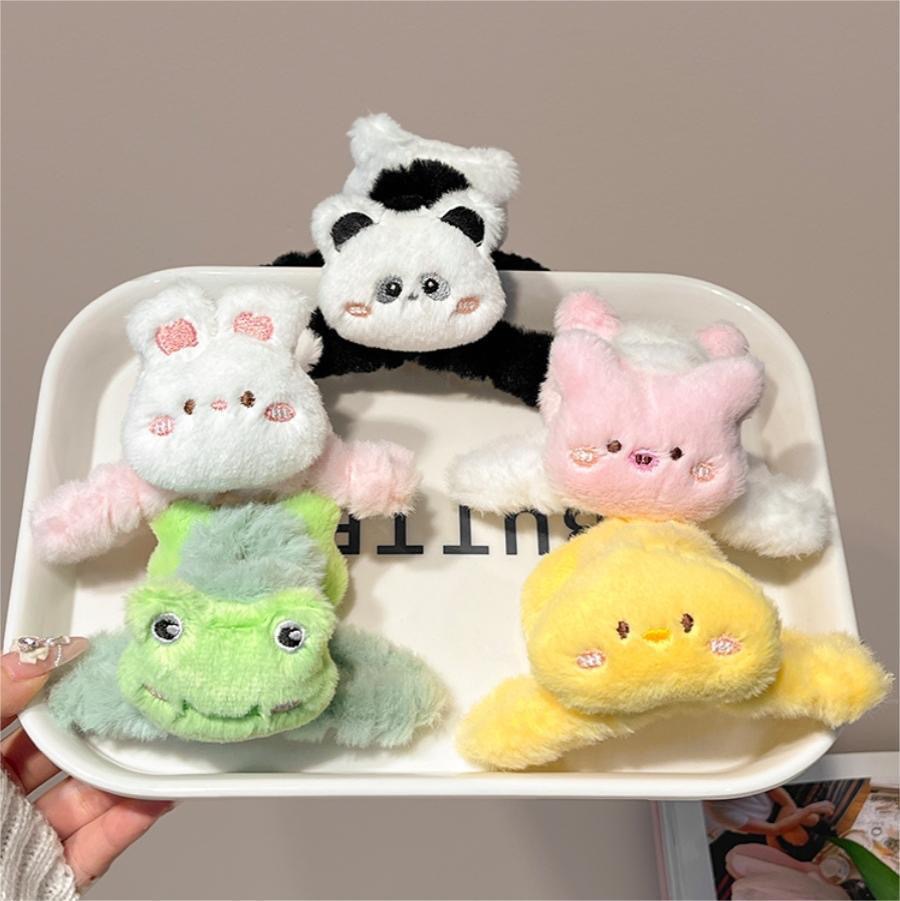 Cute Cartoon Plush Clip Women's Autumn and Winter Frog Hairpin Back Head Rabbit Panda Shark Clip Headwear Hairpin