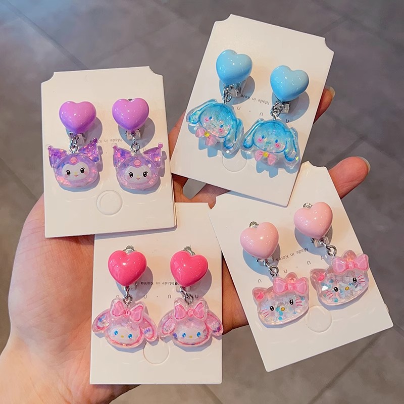 Children's Earrings Ear Clips Without Ear Holes Baby Princess Cute Ear Studs Jewelry for Girls Cartoon Kulomi Girls' Jewelry