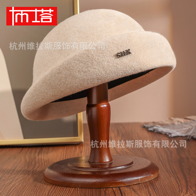 Buta Autumn and Winter Wool Berets Women's Retro British Small Top Hat Dome Elegant Elegant PT1338