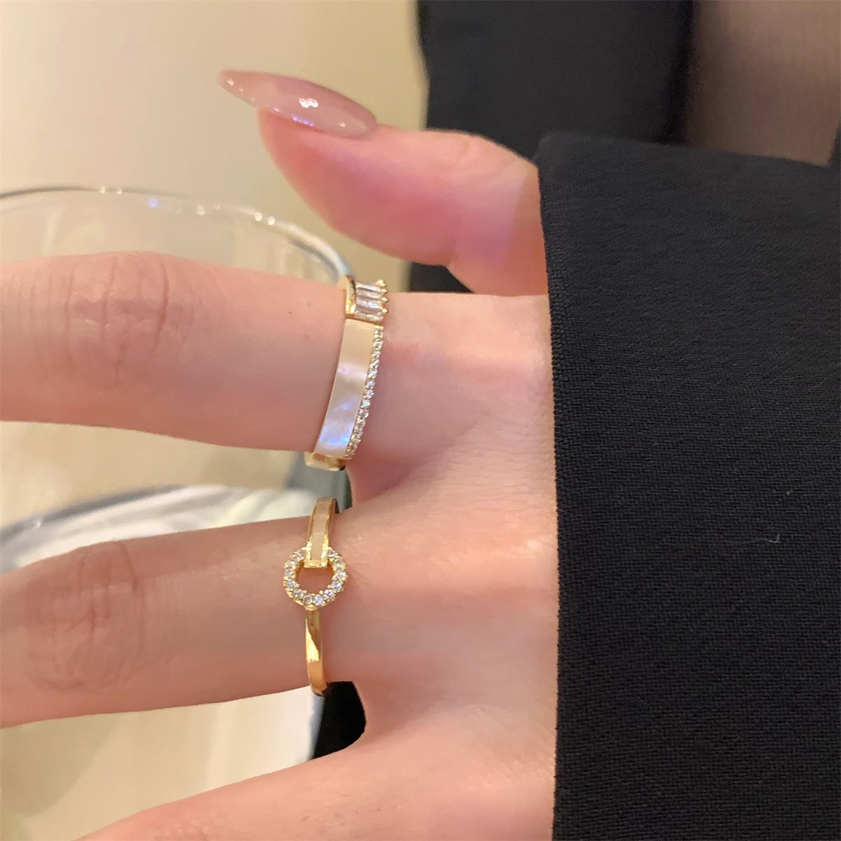 Simple and Fashionable Zircon Design Sense Stacked Ring for Women's Niche Exquisite Open Ring Fashionable Korean Style Popular Jewelry