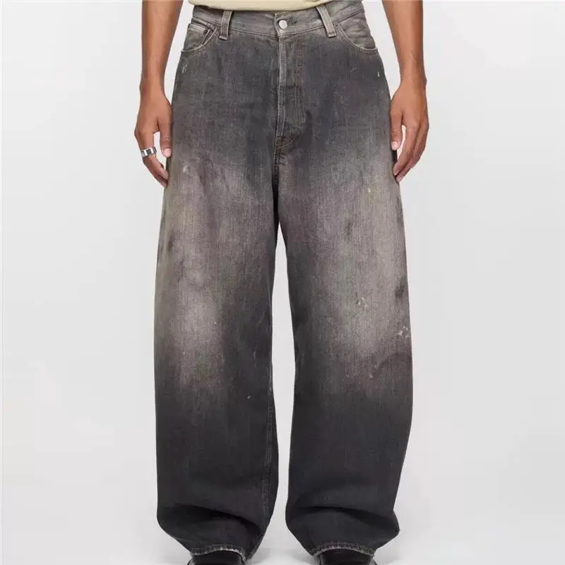 Ceiling! Ac Style 2025 2024m Black Brown Splash Ink Wide Leg Washed Distressed Jeans Baggy Trend
