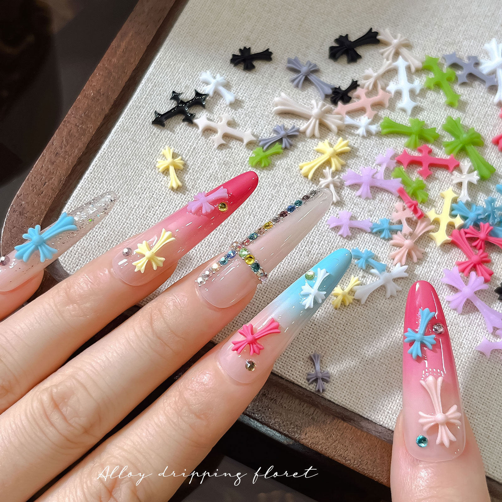 Cross-Border New Colorful Resin Cross Nail Art Decorations, Sweet and Cool Style Macaron Resin Nail Decorations Wholesale