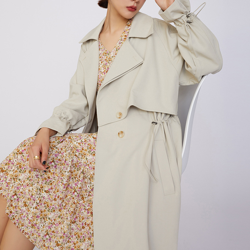 【Simeng】Okinawa Holiday ~ Women's Mid-Length Trench Coat 2024 New Style Elegant Short Spring and Autumn Jacket F0011