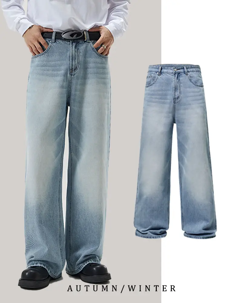 JIAMU 2024 Fall/Winter Neutral Wind Loose Type A oversize Straight Micro Wide Leg Jeans for Men and Women