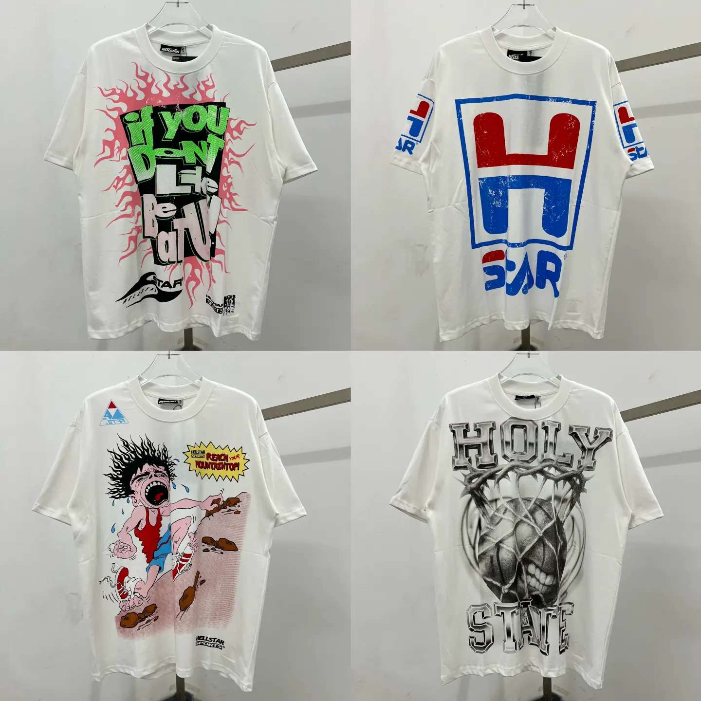 High-Quality Summer Hot-Selling Hell Star Comic All-Over Letter Print Half-Sleeve T-Shirt for Men and Women, Pure Cotton Short-Sleeve T-Shirt for Men
