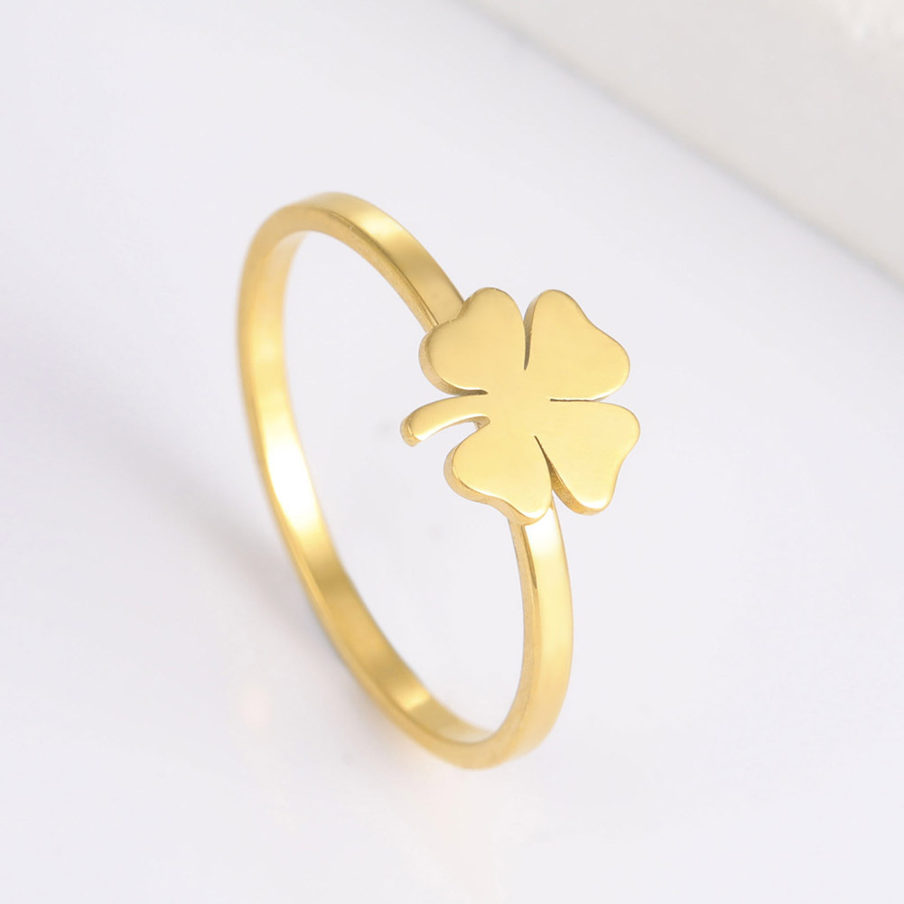 New Stainless Steel Lucky Clover Ring Ladies Golden Wedding Party Ring Jewelry Gift Couple Wholesale