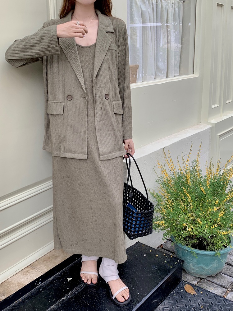 25 Summer New U-collar Satin Slip Skirt Women's Slimming Elegant All-match Suit Two-piece suit