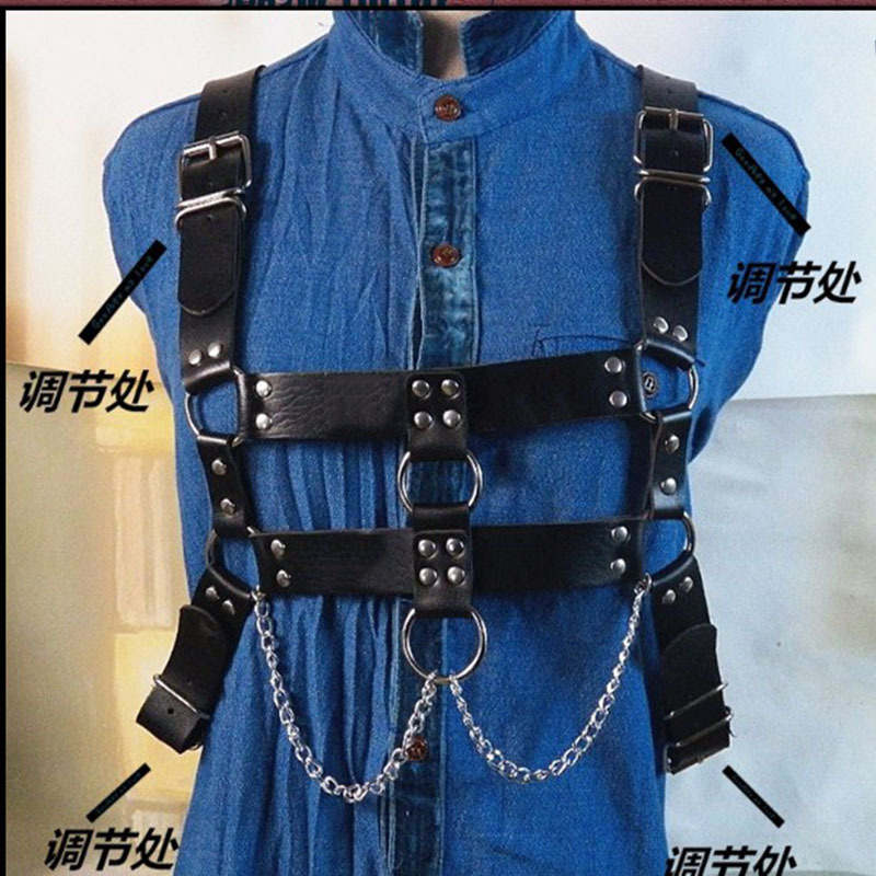 Manufacturers sell European and American PU punk wide men's belt binding belt chain ring strap accessories strap