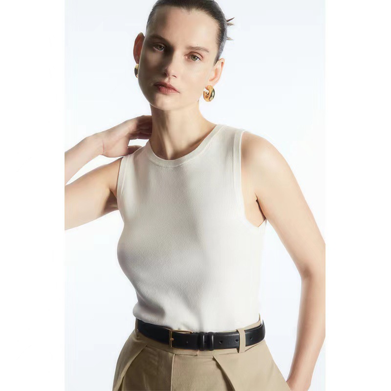 C*Os Women's Clothing 2026 Spring New Collection Black and White Standard Fit Round Neck Ribbed Knit Vest Women's Top