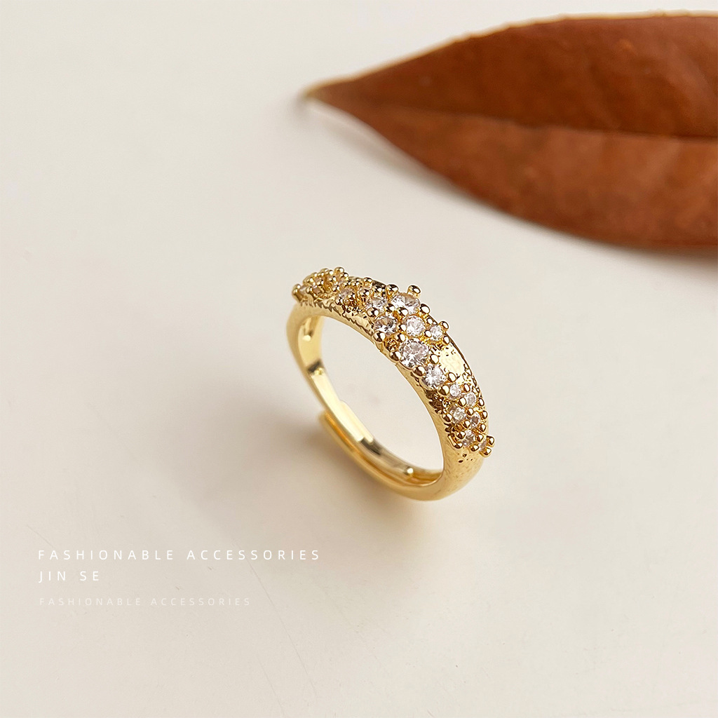 Middle Ancient vintage Zircon Wheat Ear Open Ring Women's Niche All-match Ring Retro Light Luxury High-end Jewelry