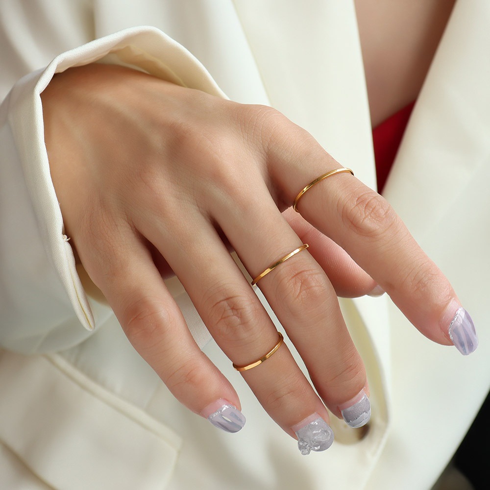 Ins jewelry ring temperament simple plain ring fine tail ring smooth ring index finger ring titanium steel 18k gold