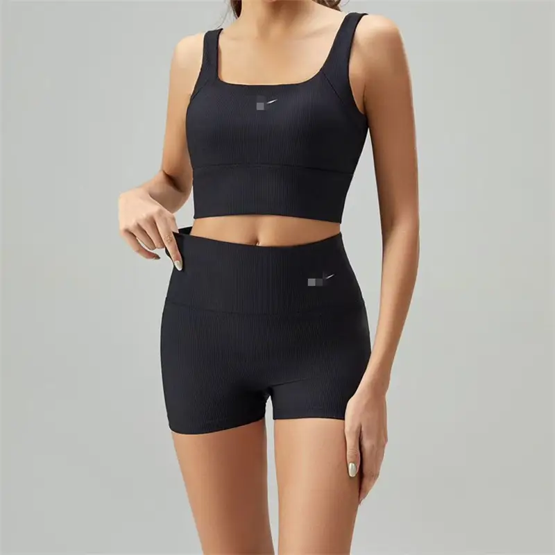 Cross-Border Running Sports Fitness Yoga Underwear Women's High Elastic Sleeveless Solid Color European and American Vest Shorts Casual Suit