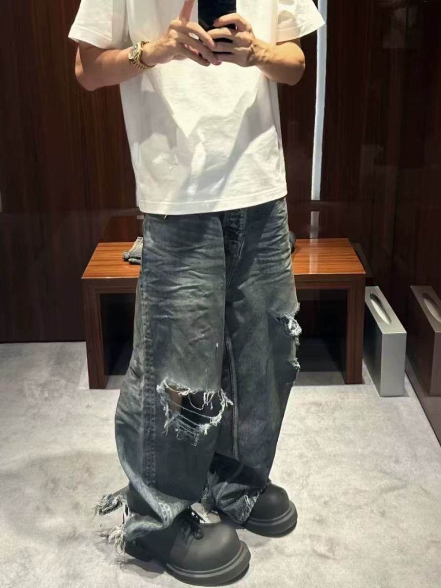 B Brand Distressed Straight-Leg Wide-Leg Pants Baggy Ripped Vintage Jeans Paris Style Wookvibe Same Style QC 照片，来自 TAOBAO Qualit.ly