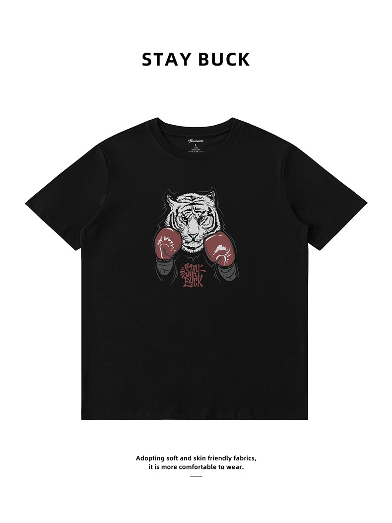 American High Street Style Short-Sleeve Black T-Shirt with Premium Reinforced Print, Sorona Ice-Feel Short-Sleeve for Men and Women, Couple's Plain Design 23