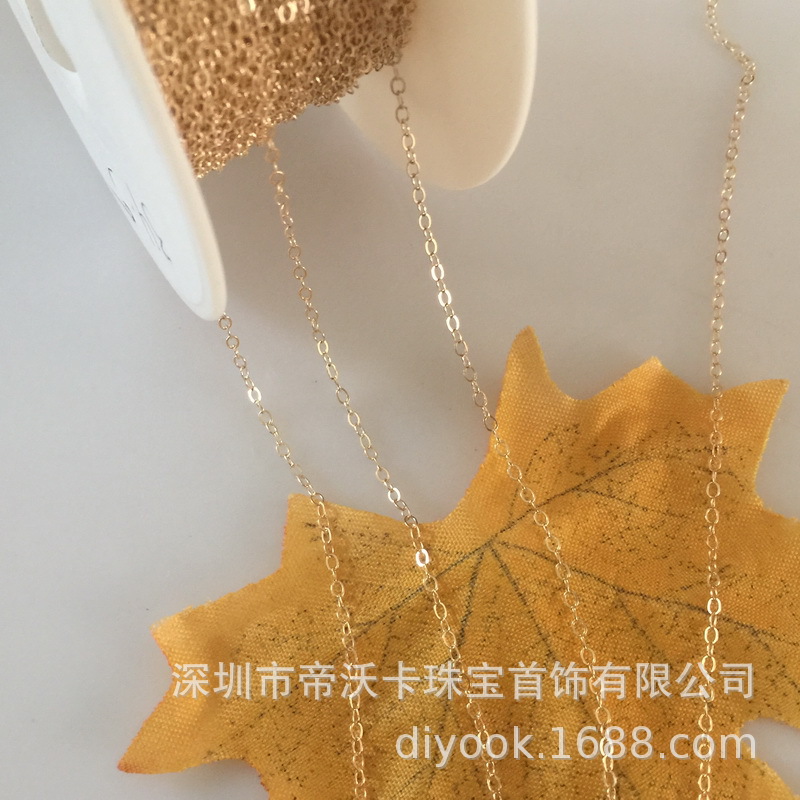 14K gold flash O chain 1.52mm wide US gold injection fine chain loose chain gold chain O flat chain diy accessories
