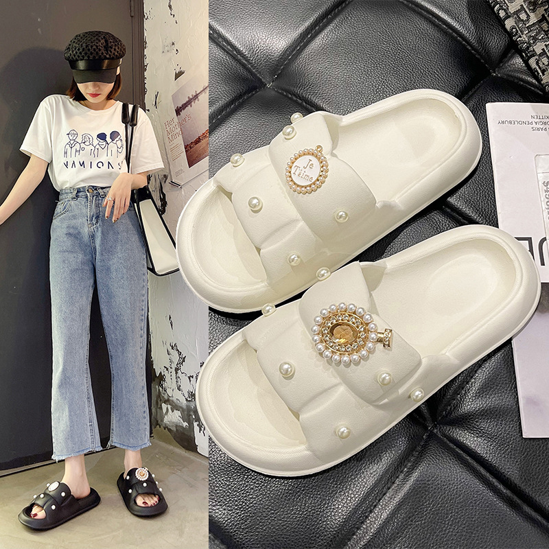 Cross-border summer EVA new style drooping Chanel style rhinestone sandals for women ins fashionable outdoor indoor flat beach shoes
