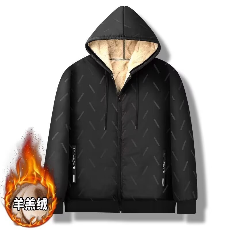 Lamb Fleece Cotton Coat Men's Winter Thickened Fleece Coat Loose plus size Men's Hooded Cotton Coat Warm Cotton Coat