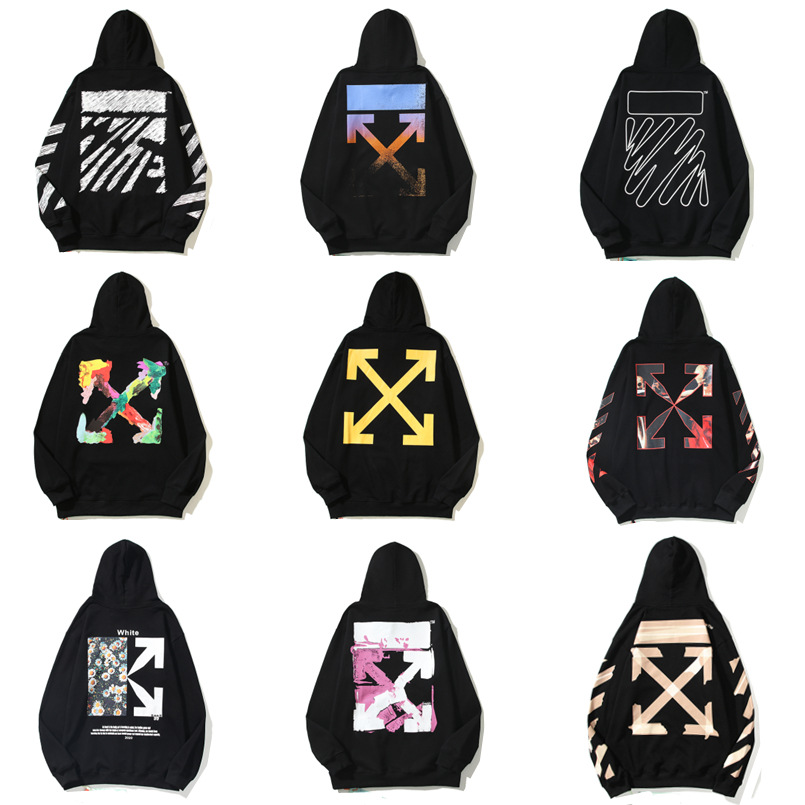Trendy Off-White Religious Watercolor Oil Painting Tape Arrow Sweatshirt Men's Loose Couple Ow Hoodie Jacket Women's
