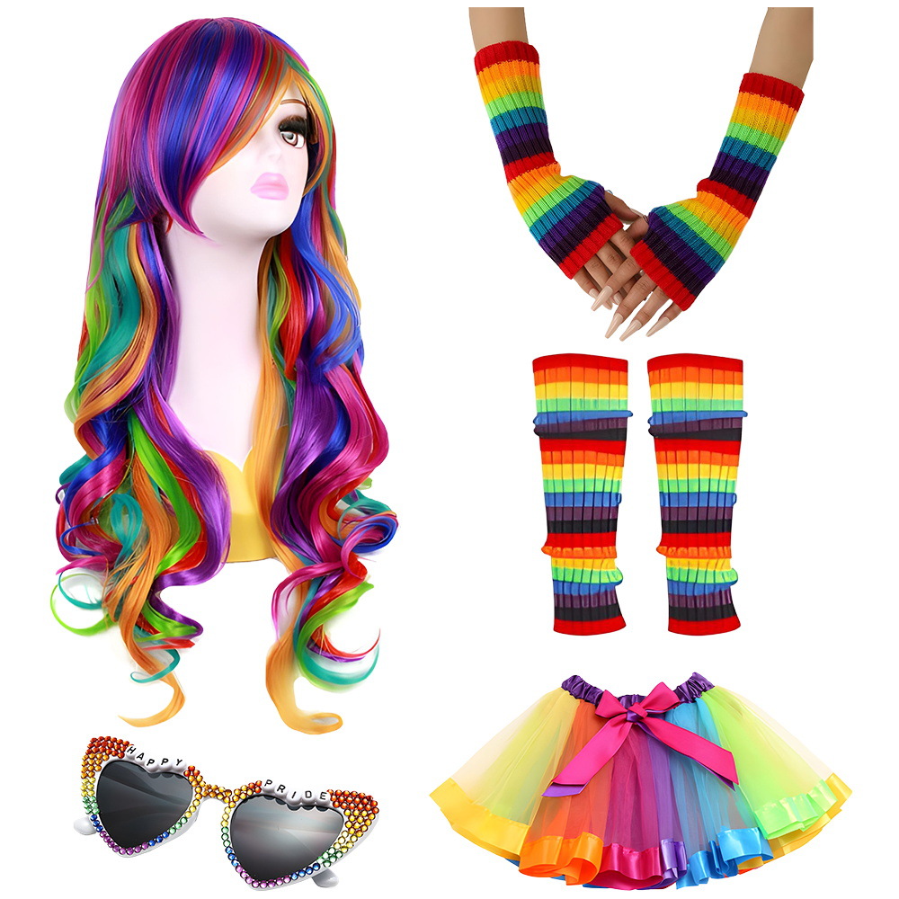 Seven Color Costume Cosplay suit Wig Bow Tiara Glasses Party Dress Up cosplay Costume