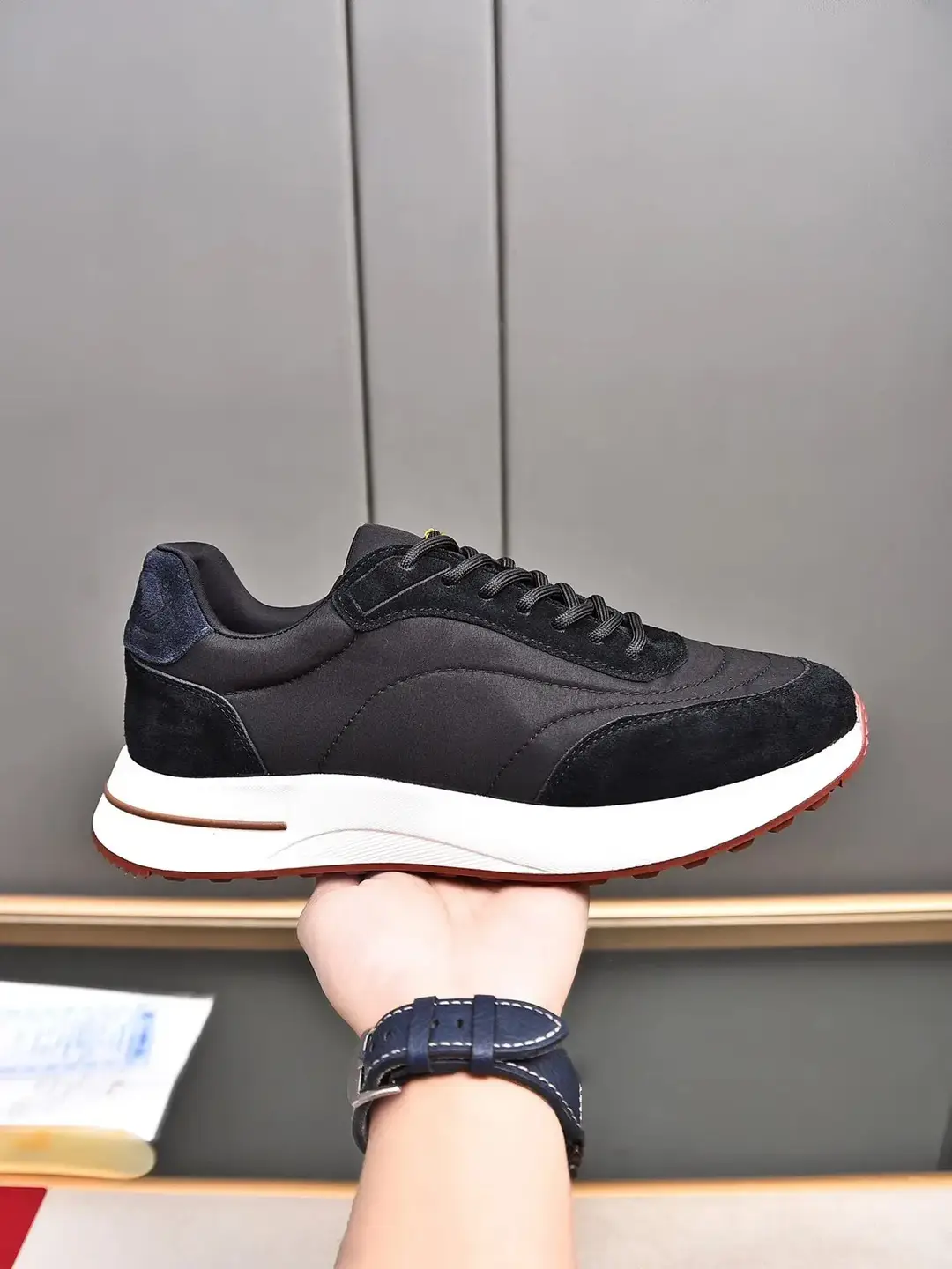 Black Suede and Nylon Sneakers